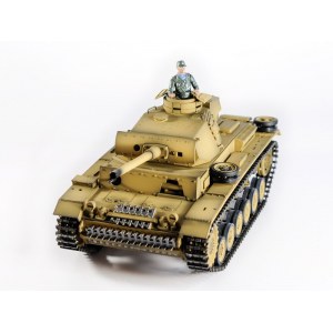 Радиоуправляемая модель танка Taigen 1/16 Panzerkampfwagen III (Германия) дым, свет (для ИК боя) V3 2.4G RTR пустыня TG3848-BD-IR3.0