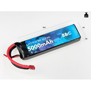 Аккумулятор LiPo B&C - 11.1v 5000mAh 90C (3S, Softcase, разъём T-Plug) B&C-5000-3S-90-S-T