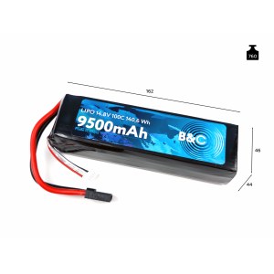 Аккумулятор B&C LIPO 9500 MAH 14.8V (4s) 100C, TRX, Soft case (для Traxxas 1/5) B&C-9500-4S-100-S-TRX