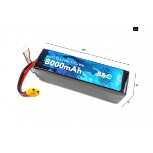 Аккумулятор Li-po B&C 8000 MAH 22.2V (6s) 90C, XT60, Soft case B&C-8000-6S-90-S-XT60