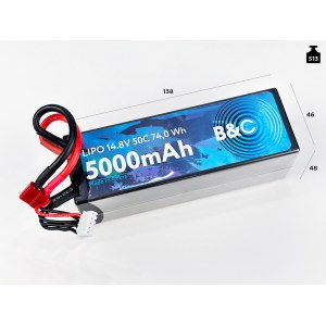 Аккумулятор Li-po B&C 5000 MAH 14.8v (4s) 50C, T-Plug, Hard case B&C-5000-4S-50-H-T