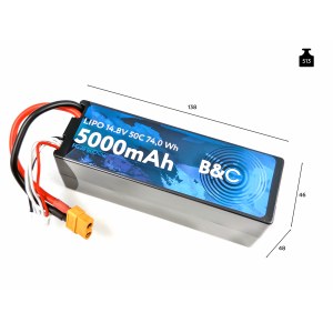 Аккумулятор Li-po B&C 5000 MAH 14.8v (4s) 50C, XT60, Hard case B&C-5000-4S-50-H-XT60