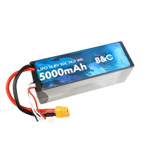 Аккумулятор Li-po B&C 5000 MAH 14.8v (4s) 50C, XT60, Hard case B&C-5000-4S-50-H-XT60