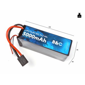 Аккумулятор Li-po B&C 5000 MAH 14.8v (4s) 50C, TRX, Hard case B&C-5000-4S-50-H-TRX