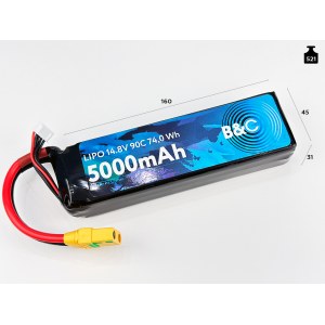 Аккумулятор Li-po B&C 5000 MAH 14.8V (4s) 90C, XT90, Soft case B&C-5000-4S-90-S-XT90