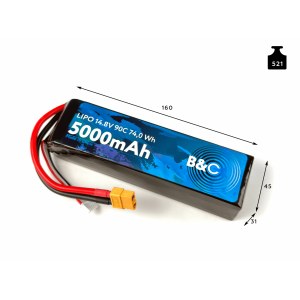 Аккумулятор Li-po B&C 5000 MAH 14.8V (4s) 90C, XT60, Soft case B&C-5000-4S-90-S-XT60