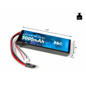 Аккумулятор Li-po B&C 5000 MAH 14.8V (4s) 90C, TRX, Soft case B&C-5000-4S-90-S-TRX