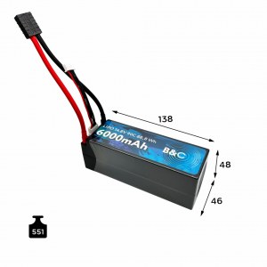 Аккумулятор Li-po B&C 6000 MAH 14.8v (4s) 90C, 5mm + TRX, Hard case B&C-6000-4S-90-H-TRX