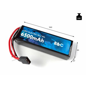 Аккумулятор Li-po B&C 6500 MAH 14.8v (4s) 90C, TRX, Soft case B&C-6500-4S-90-S-TRX