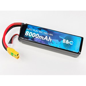 Аккумулятор Li-po B&C 8000 MAH 14.8v (4s) 90C, XT90, Soft case B&C-8000-4S-90-S-XT90