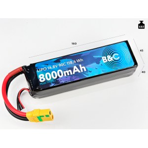 Аккумулятор Li-po B&C 8000 MAH 14.8v (4s) 90C, XT90, Soft case B&C-8000-4S-90-S-XT90