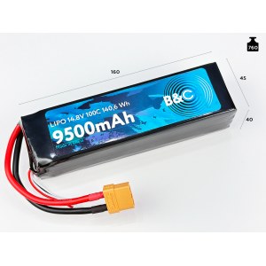 Аккумулятор Li-po B&C 9500 MAH 14.8V (4s) 100C, XT90, Soft case B&C-9500-4S-100-S-XT90