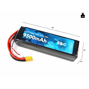 Аккумулятор Li-po B&C 9500 MAH 14.8V (4s) 100C, XT60, Soft case B&C-9500-4S-100-S-XT60