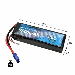Аккумулятор Li-po B&C 9500 MAH 14.8V (4s) 100C, EC5, Soft case B&C-9500-4S-100-S-EC5