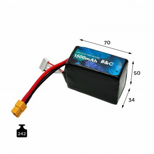 Аккумулятор Li-po B&C 1500 MAH 22.2v (6s) 120C, XT60, Soft case B&C-1500-6S-120-S-XT60