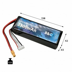 Аккумулятор Li-po B&C 3300 MAH 22.2v (6s) 120C, XT60, Soft case (для FPV дронов) B&C-3300-6S-120-S-XT60