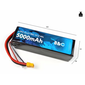 Аккумулятор Li-po B&C 5000 MAH 22.2V (6s) 90C, XT90, Soft case (Для дронов) B&C-5000-6S-90-S-XT90