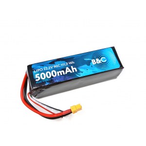 Аккумулятор Li-po B&C 5000 MAH 22.2V (6s) 90C, XT90, Soft case (Для дронов) B&C-5000-6S-90-S-XT90