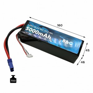 Аккумулятор Li-po B&C 5000 MAH 22.2V (6s) 90C, EC5, Soft case (Для Arrma моделей) B&C-5000-6S-90-S-EC5