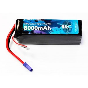 Аккумулятор LiPo B&C - 22.2v 8000мАч 90C (6S, Softcase, разъём EC5) B&C-8000-6S-90-S-EC5