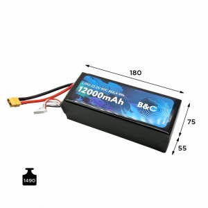 Аккумулятор Li-po B&C 12000 MAH 22.2V (6s) 90C, XT60, Soft case B&C-12000-6S-90-S-XT60