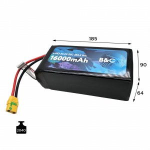 Аккумулятор Li-po B&C 16000 MAH 22.2V (6s) 25C, XT90S, Soft case (для FPV дронов) B&C-16000-6S-25-S-XT90S