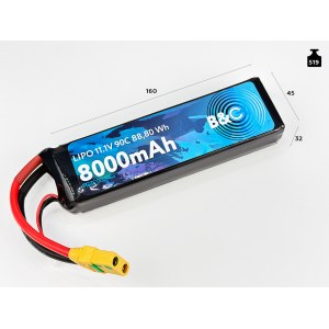 Аккумулятор Li-po B&C 8000 MAH 11.1V (3s) 90C, XT90, Soft case B&C-8000-3S-90-S-XT90