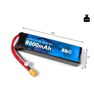 Аккумулятор Li-po B&C 8000 MAH 11.1V (3s) 90C, XT60, Soft case B&C-8000-3S-90-S-XT60