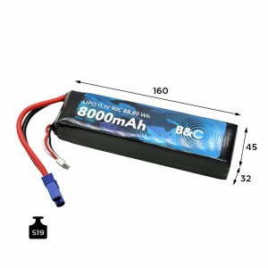 Аккумулятор Li-po B&C 8000 MAH 11.1V (3s) 90C, EC5, Soft case B&C-8000-3S-90-S-EC5