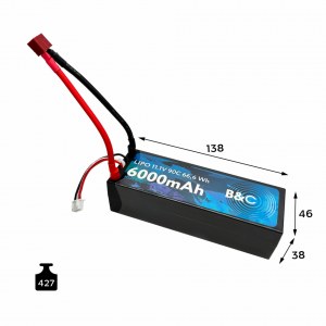 Аккумулятор Li-po B&C 6000 MAH 11.1v (3s) 90C, 5mm + T-plug, Hard case B&C-6000-3S-90-H-T