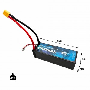 Аккумулятор Li-po B&C 6000 MAH 11.1v (3s) 90C, 5mm + XT60, Hard case B&C-6000-3S-90-H-XT60