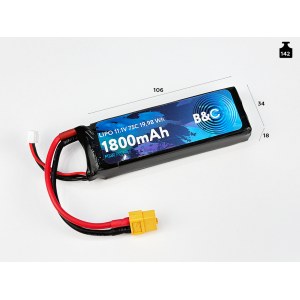 Аккумулятор Li-po B&C 1800 MAH 11.1v (3s) 75C, XT60, Soft case B&C-1800-3S-75-S-XT60