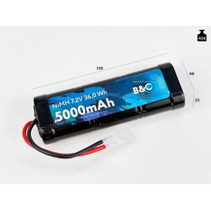 Аккумулятор NiMH B&C 6-Cells 5000 MAH 7.2V , Tamiya B&C-5000-7.2V-S-TM