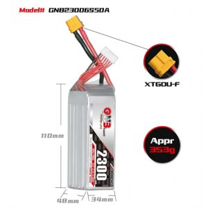 Аккумулятор Li-po Gaoneng GNB 2300mah 6S1P 22.2V 50C 48x34x110mm XT60 GNB23006S50A