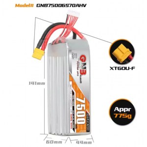 Аккумулятор Li-po Gaoneng GNB 7500mah 6S1P 22.8V HV 70C 60x44x141mm XT60 GNB75006S70AHV