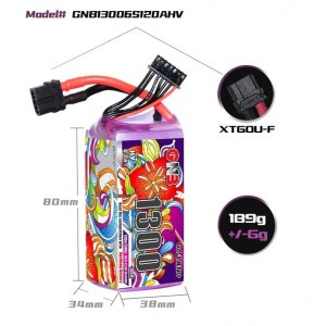 Аккумулятор Li-po Gaoneng GNB 1300mah 6S1P 22.8V HV 120C 34x38x80mm GNB13006S120AHV
