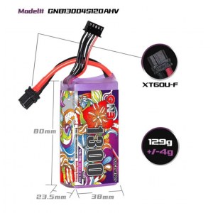 Аккумулятор Li-po Gaoneng GNB 1300mah 4S1P 15.2V HV 120C 23.5x38x80mm GNB13004S120AHV