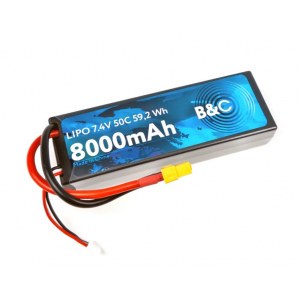 Аккумулятор Li-po B&C 8000 MAH 7.4v (2s), 50C, XT60, Hardcase B&C-8000-2S-50-H-XT60