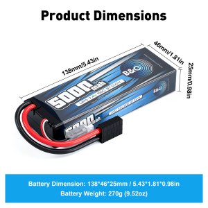 Аккумулятор Li-po B&C 5000 MAH 7.4v (2s), 50C, TRX, Hard case B&C-5000-2S-50-H-TRX