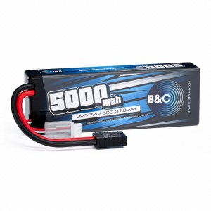 Аккумулятор Li-po B&C 5000 MAH 7.4v (2s), 50C, TRX, Hard case B&C-5000-2S-50-H-TRX