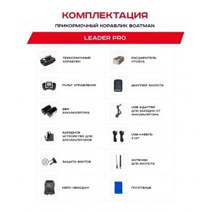 Прикормочный кораблик Boatman Leader Pro Black с эхолотом и GPS LE-PRO